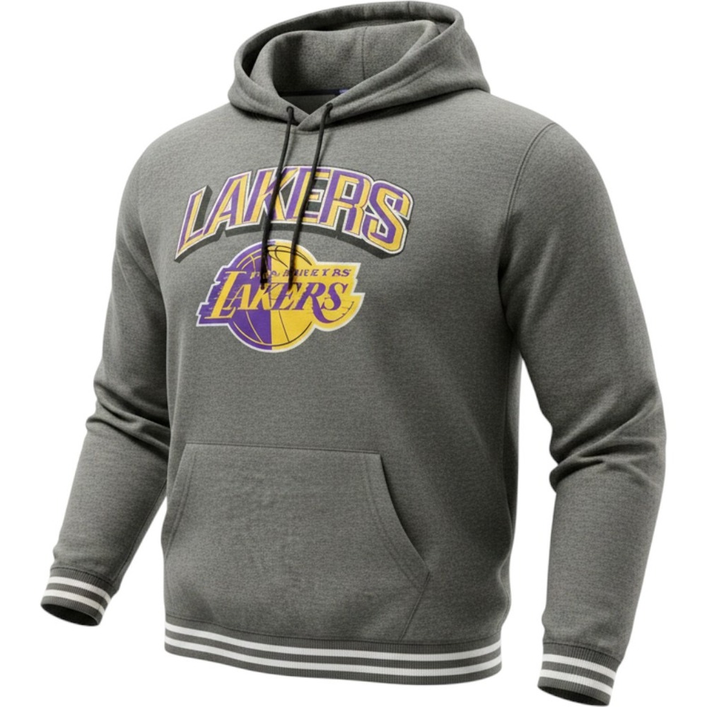 Ultra‎ Game Lakers Hoodie Mens XXL Grey NBA Los Angeles Pullover Striped Trim